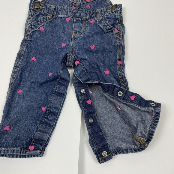 Oshkosh B’Gosh Baby Girl’s Size 18 Months Denim Overalls Embroidered Hearts - Picture 10 of 16